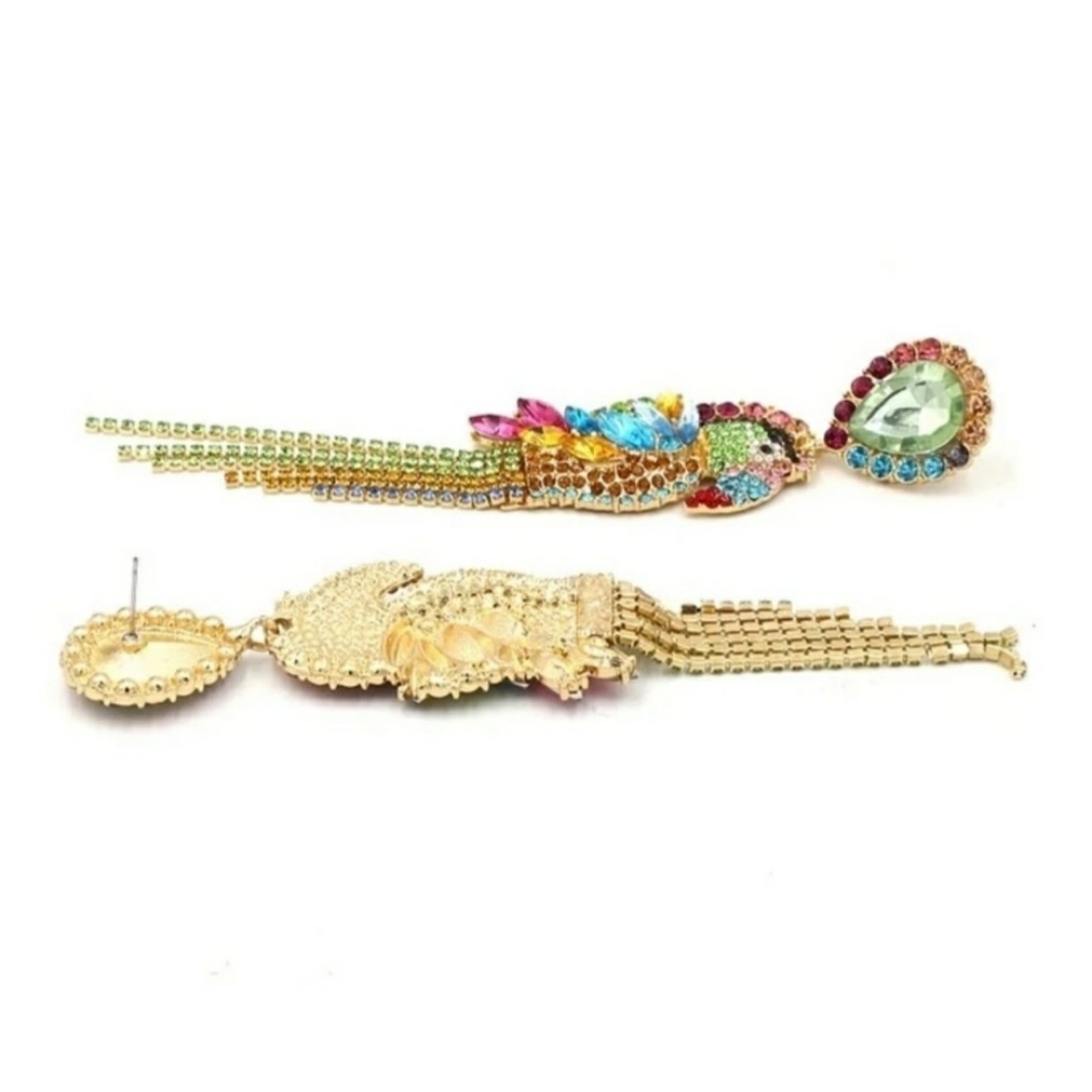 New glamorous colorful parrot bird earrings, multi-colour - Picture 6 of 7
